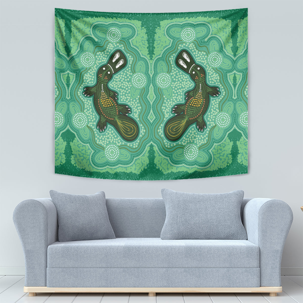 Aboriginal Dots Art Painting with Platypus Tapestry No 2 - Vibe Hoodie Shop