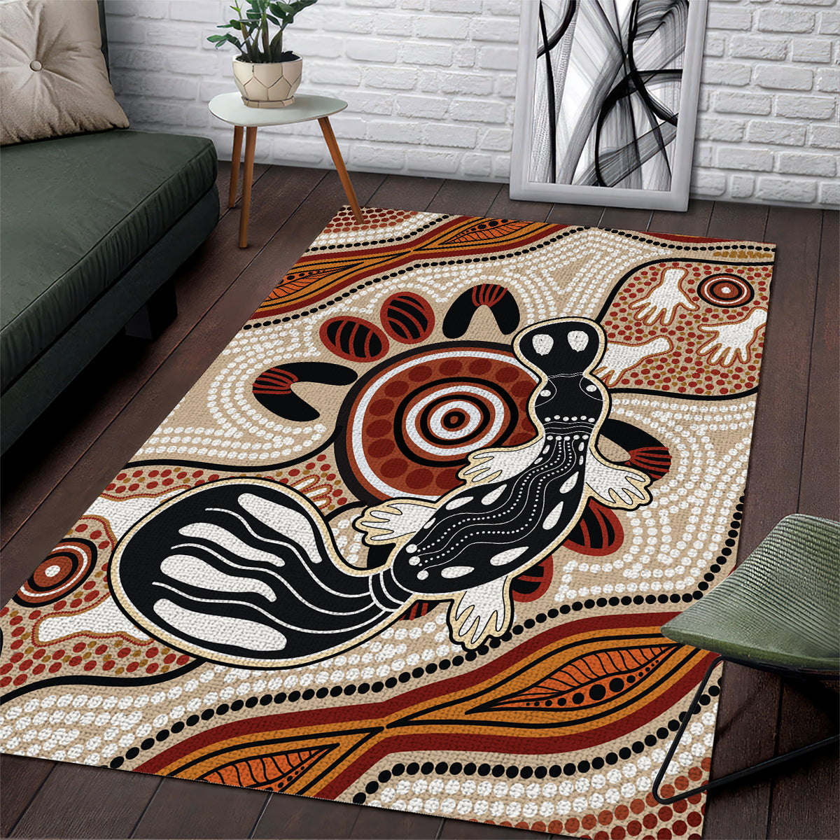 Aboriginal Dots Art Painting with Platypus Area Rug No 3 - Vibe Hoodie Shop