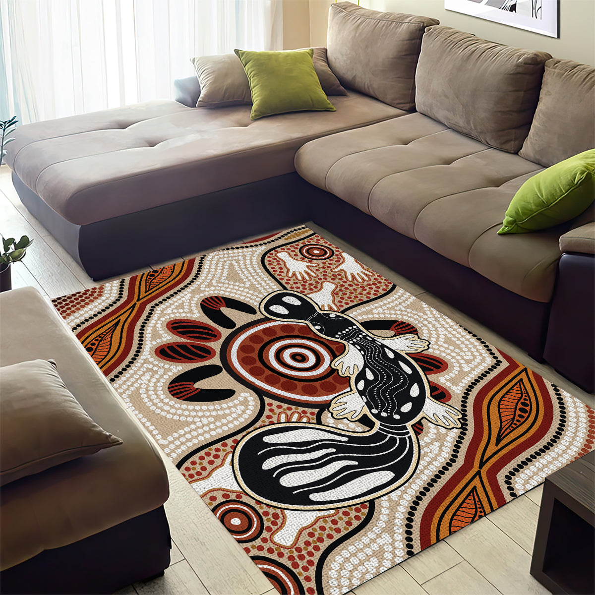 Aboriginal Dots Art Painting with Platypus Area Rug No 3 - Vibe Hoodie Shop