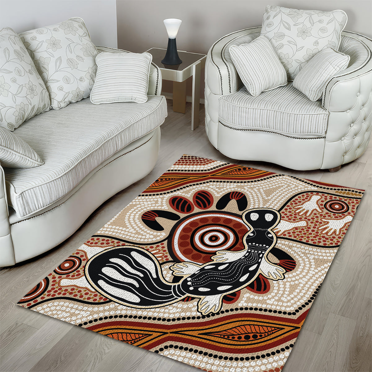 Aboriginal Dots Art Painting with Platypus Area Rug No 3 - Vibe Hoodie Shop