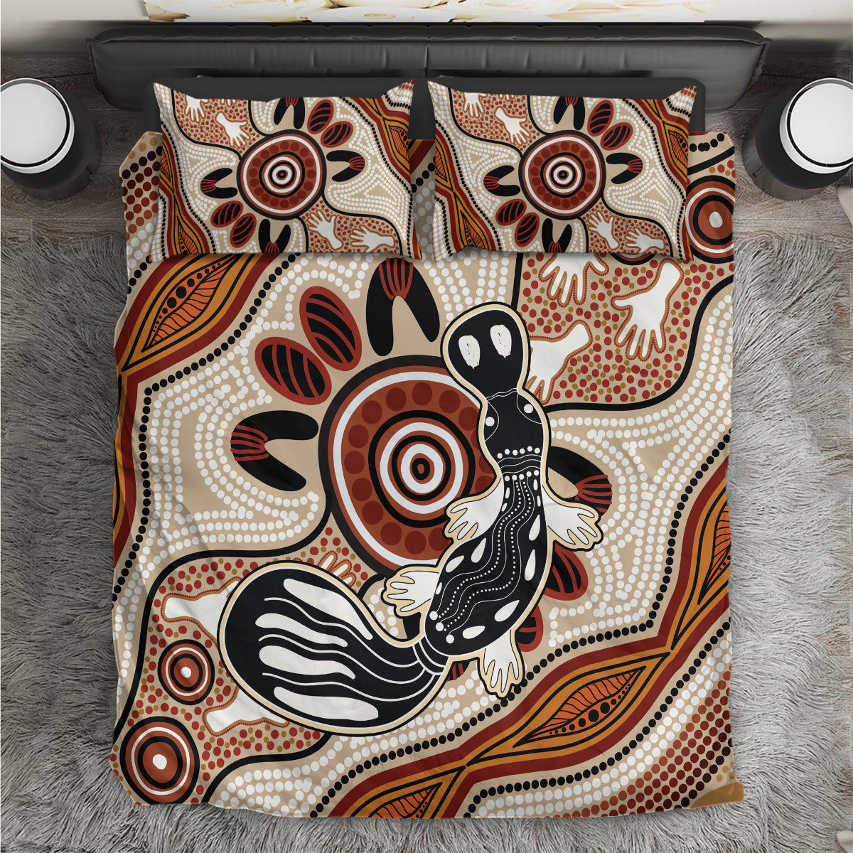 Aboriginal Dots Art Painting with Platypus Bedding Set No 3 - Vibe Hoodie Shop