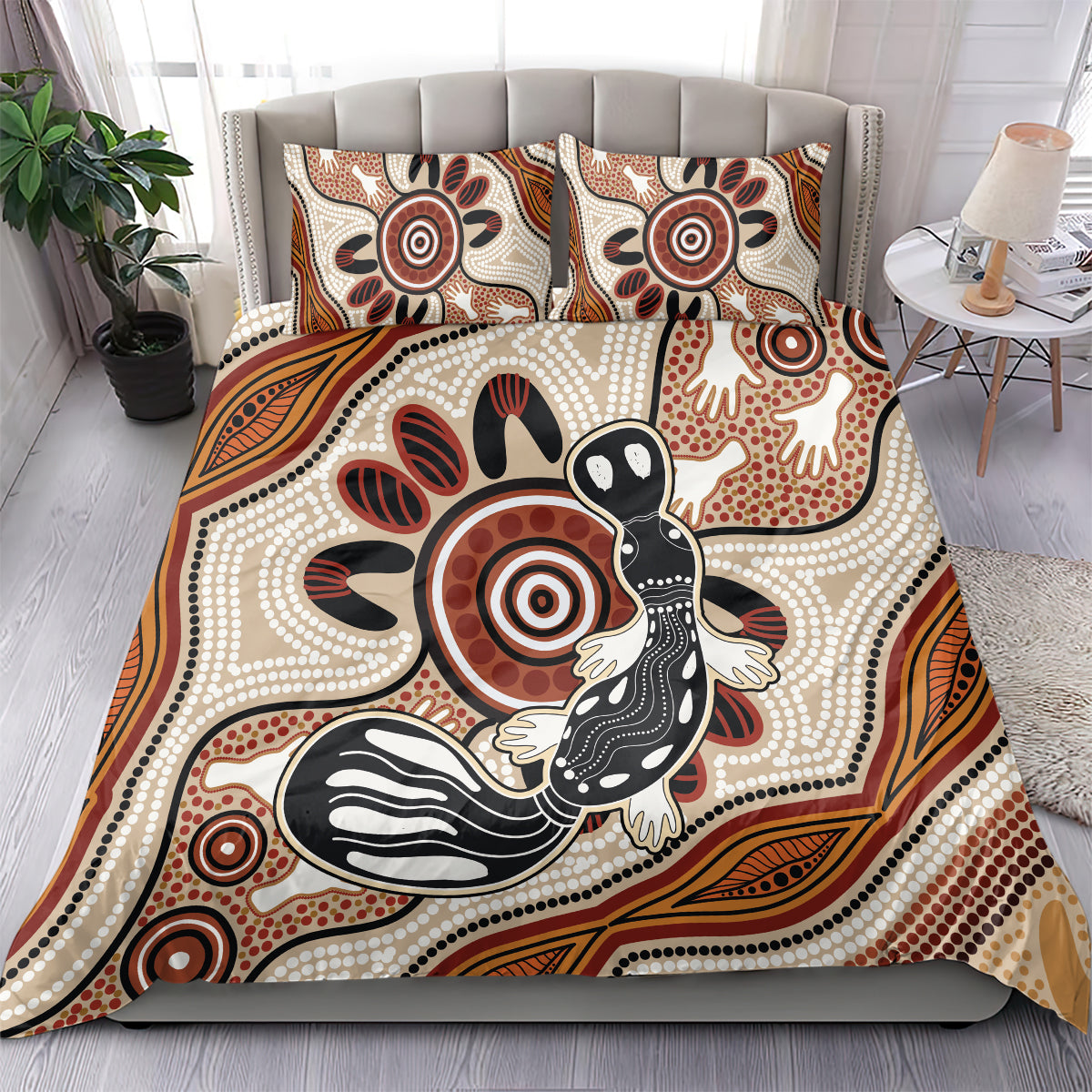 Aboriginal Dots Art Painting with Platypus Bedding Set No 3 - Vibe Hoodie Shop