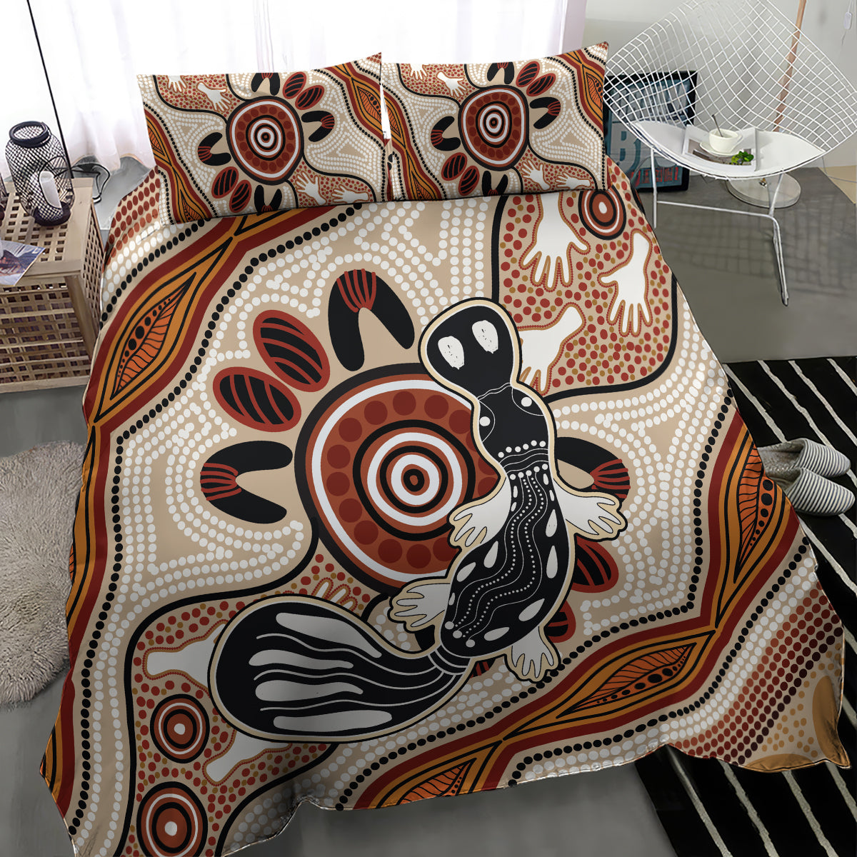 Aboriginal Dots Art Painting with Platypus Bedding Set No 3 - Vibe Hoodie Shop