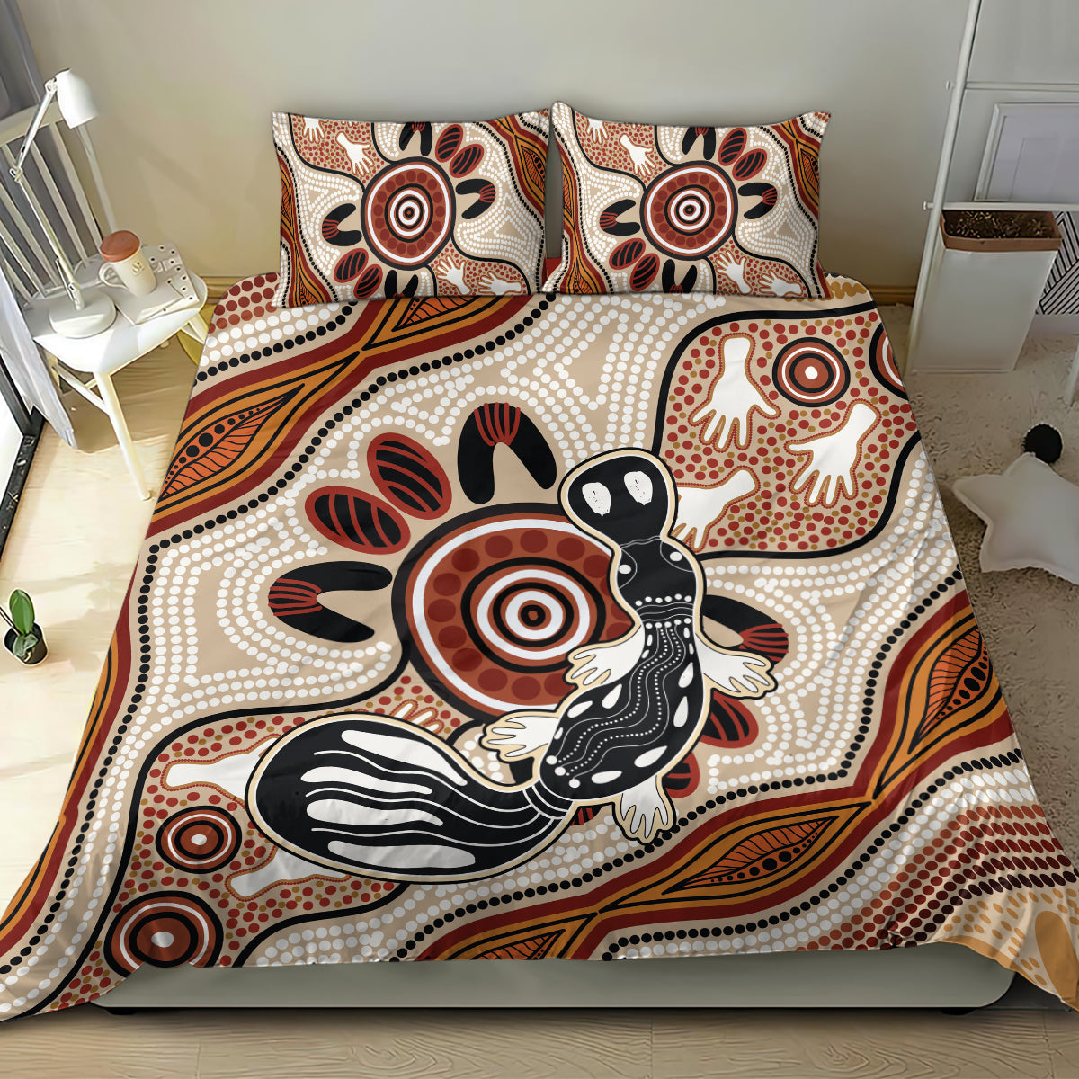 Aboriginal Dots Art Painting with Platypus Bedding Set No 3 - Vibe Hoodie Shop