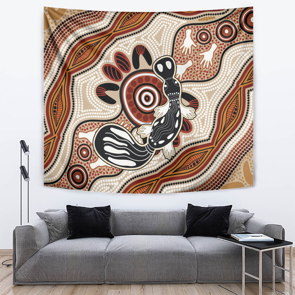 Aboriginal Dots Art Painting with Platypus Tapestry No 3 - Vibe Hoodie Shop