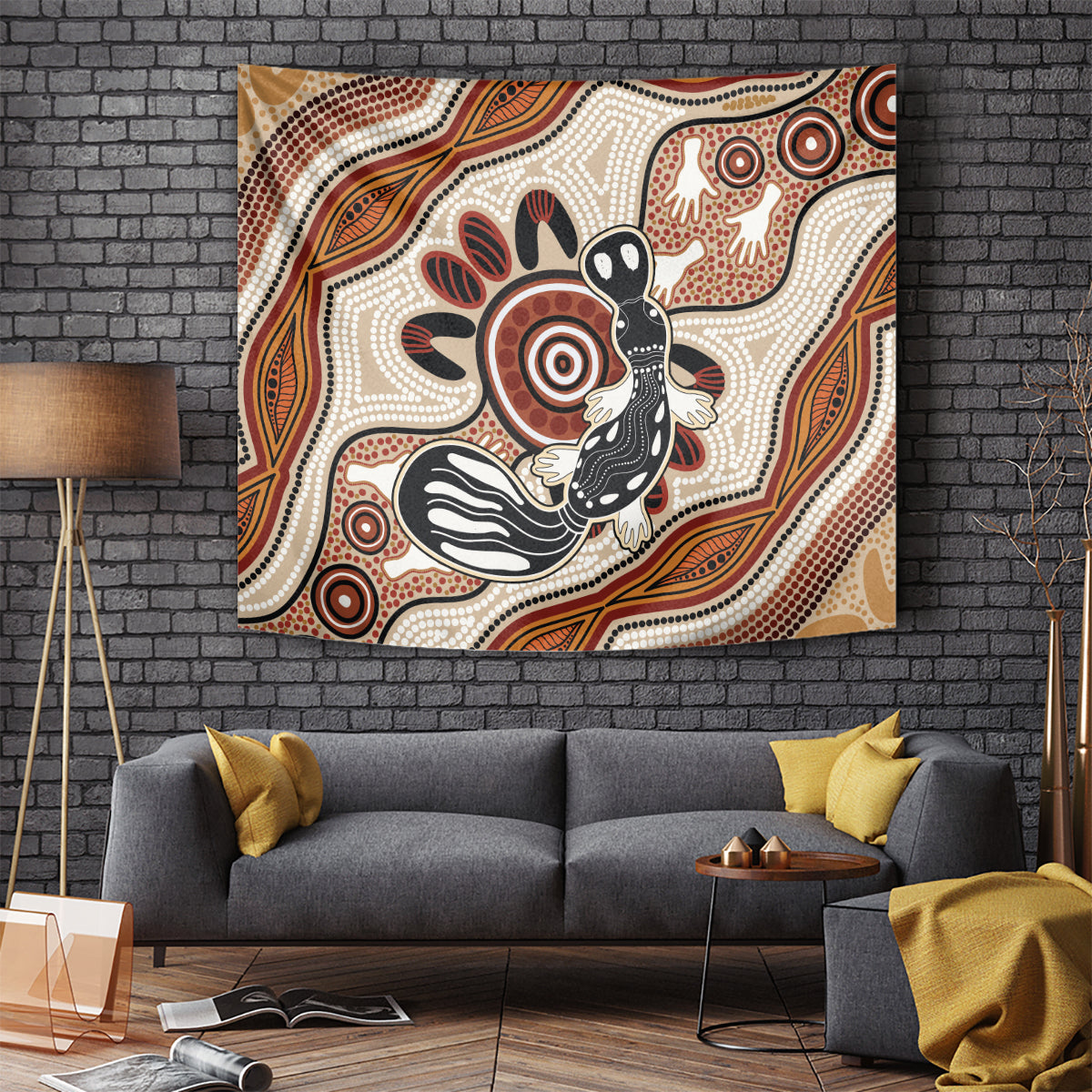 Aboriginal Dots Art Painting with Platypus Tapestry No 3 - Vibe Hoodie Shop