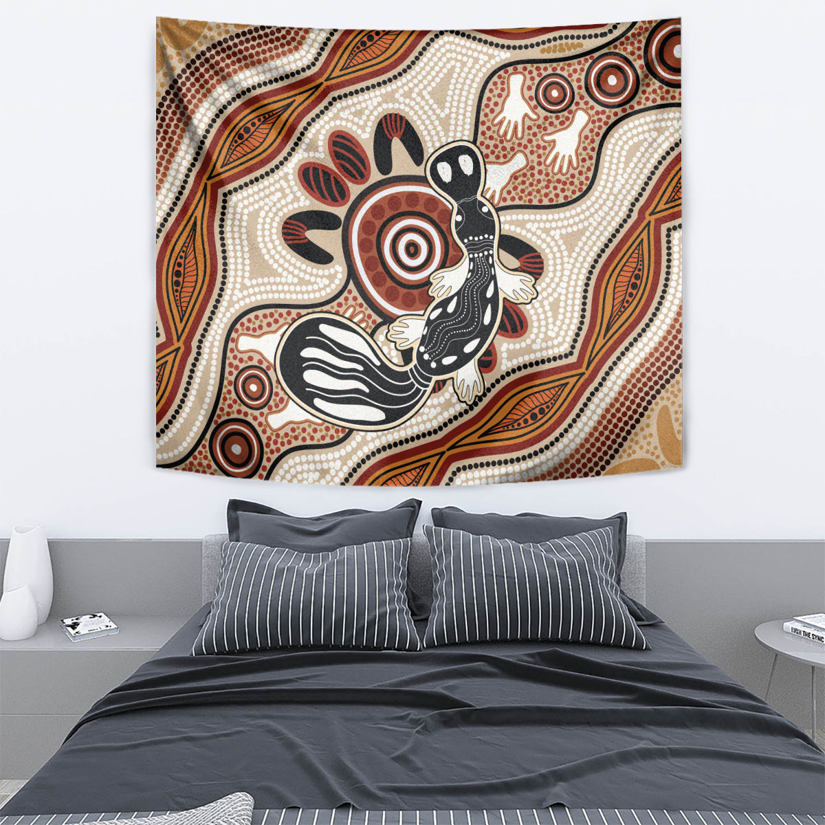 Aboriginal Dots Art Painting with Platypus Tapestry No 3 - Vibe Hoodie Shop