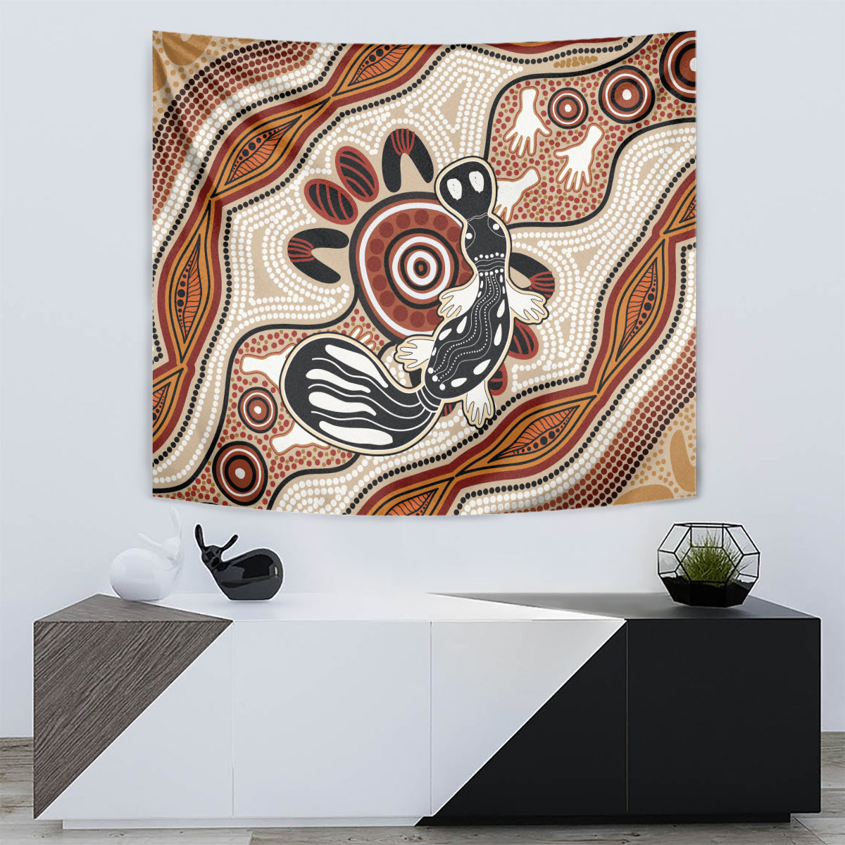 Aboriginal Dots Art Painting with Platypus Tapestry No 3 - Vibe Hoodie Shop