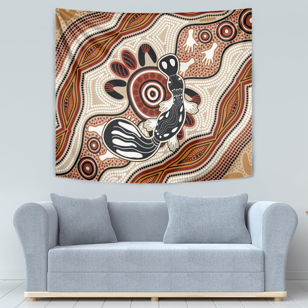 Aboriginal Dots Art Painting with Platypus Tapestry No 3 - Vibe Hoodie Shop