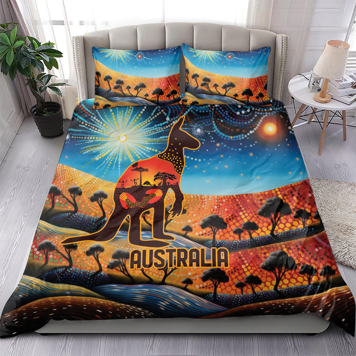 Aboriginal Dots Stary Sky With Kangaroo Bedding Set - Vibe Hoodie Shop