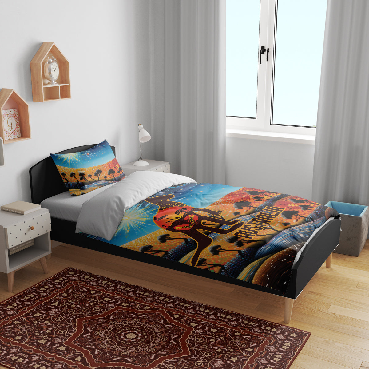 Aboriginal Dots Stary Sky With Kangaroo Bedding Set - Vibe Hoodie Shop