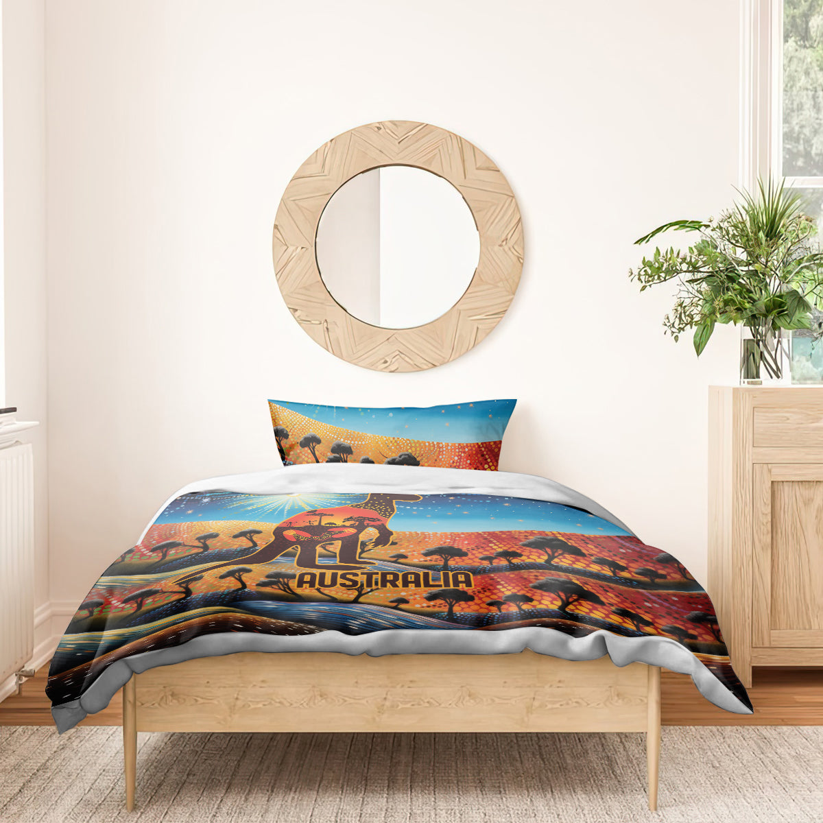 Aboriginal Dots Stary Sky With Kangaroo Bedding Set - Vibe Hoodie Shop