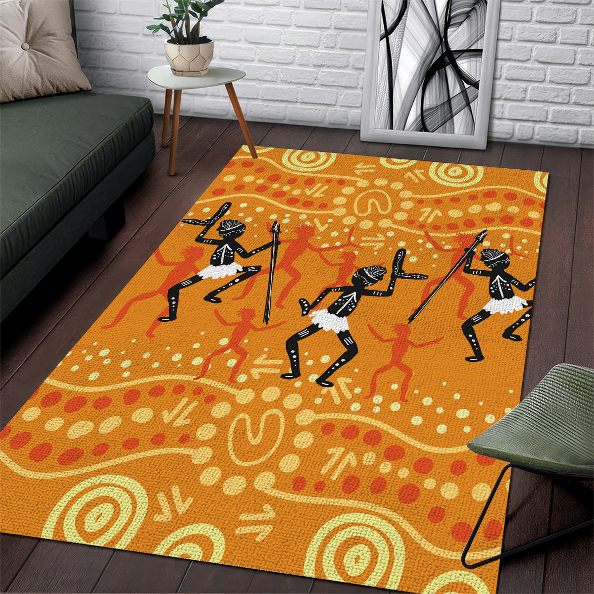 Aboriginal People Dancing Dot Styles Area Rug - Vibe Hoodie Shop