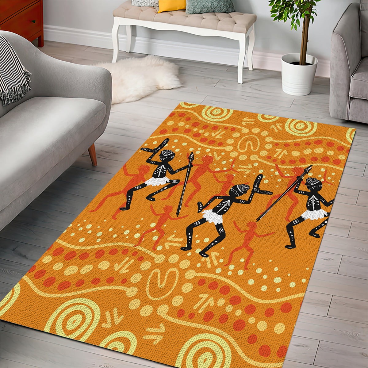 Aboriginal People Dancing Dot Styles Area Rug - Vibe Hoodie Shop