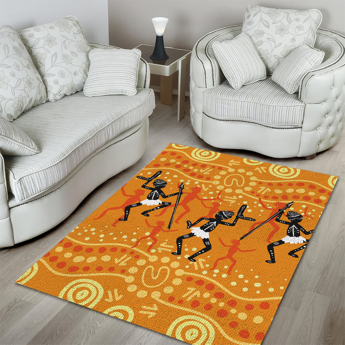 Aboriginal People Dancing Dot Styles Area Rug - Vibe Hoodie Shop