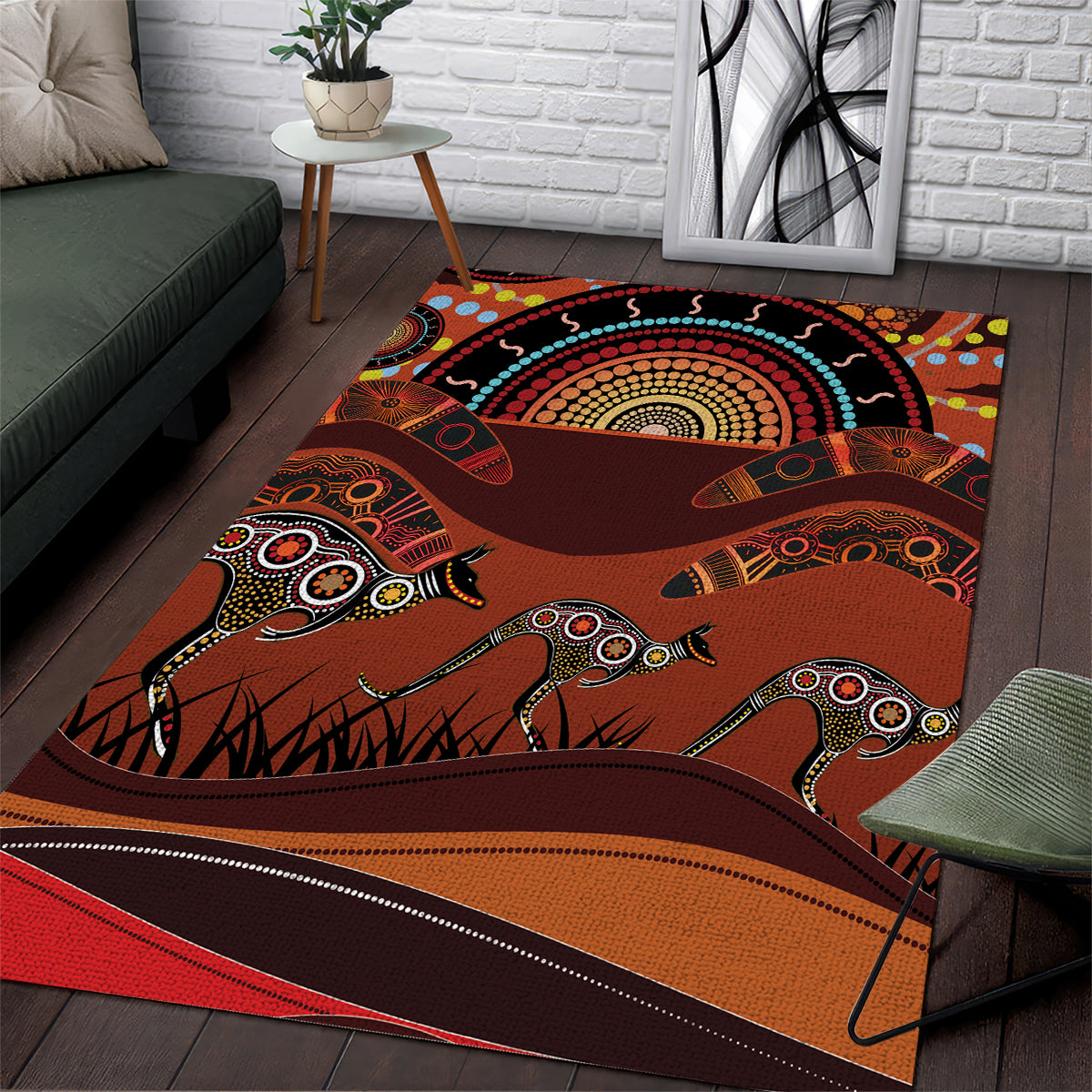 Bomerang and Kangaroo Aboriginal Art Area Rug - Vibe Hoodie Shop