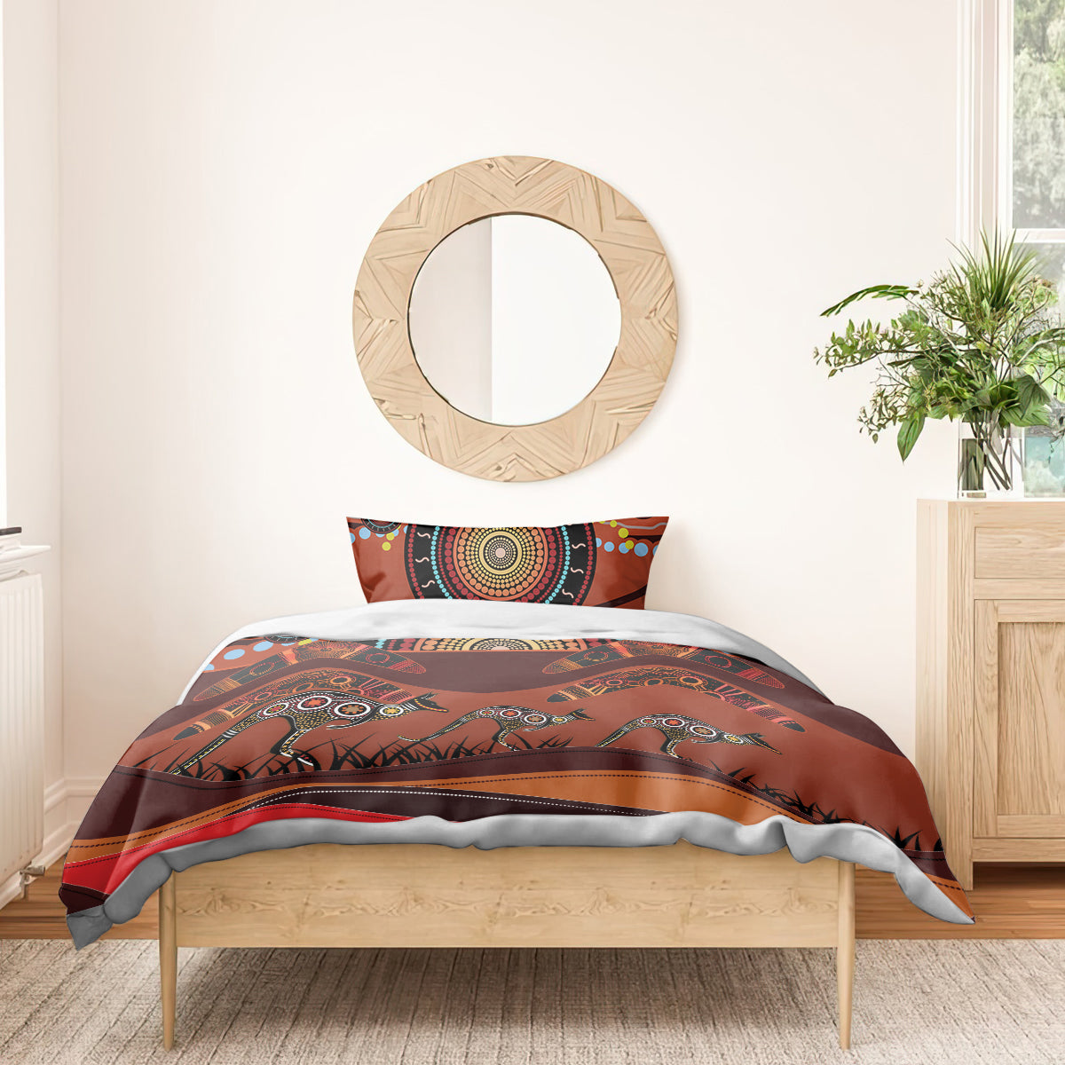 Bomerang and Kangaroo Aboriginal Art Bedding Set - Vibe Hoodie Shop