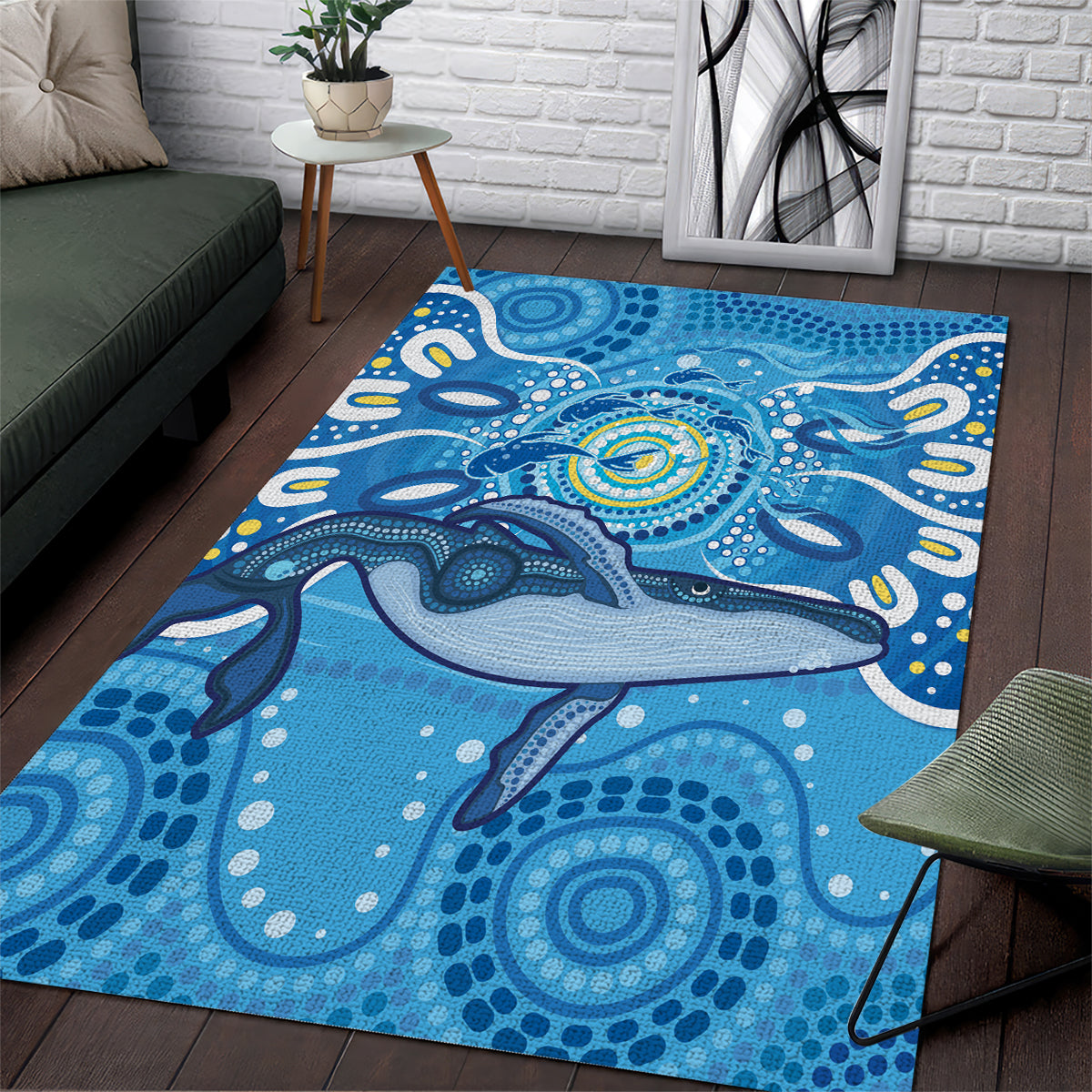 Whale In The Ocean Aboriginal Dot Art Area Rug No1 - Vibe Hoodie Shop