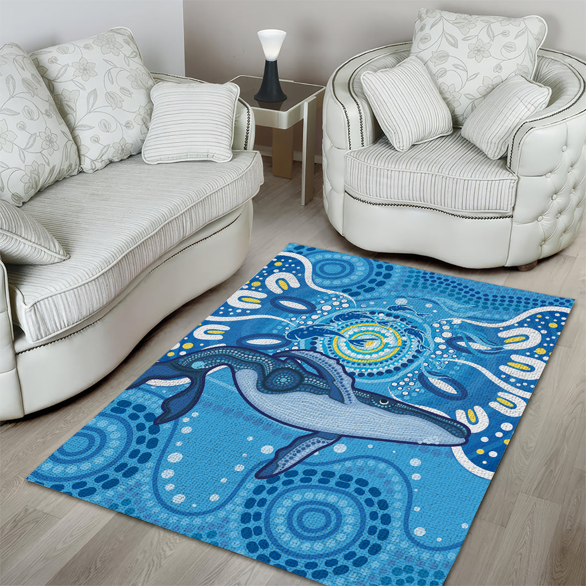 Whale In The Ocean Aboriginal Dot Art Area Rug No1 - Vibe Hoodie Shop