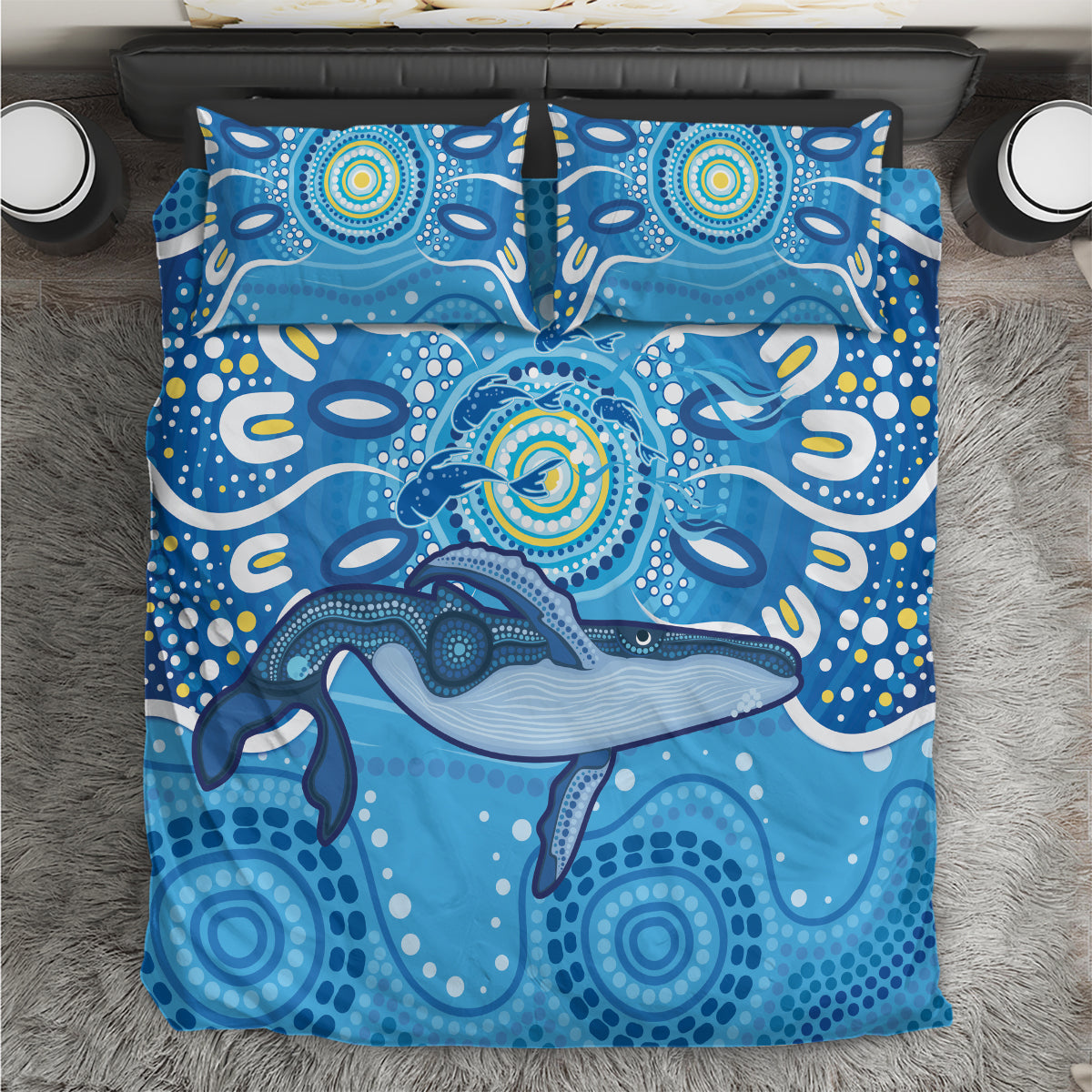 Whale In The Ocean Aboriginal Dot Art Bedding Set No1 - Vibe Hoodie Shop