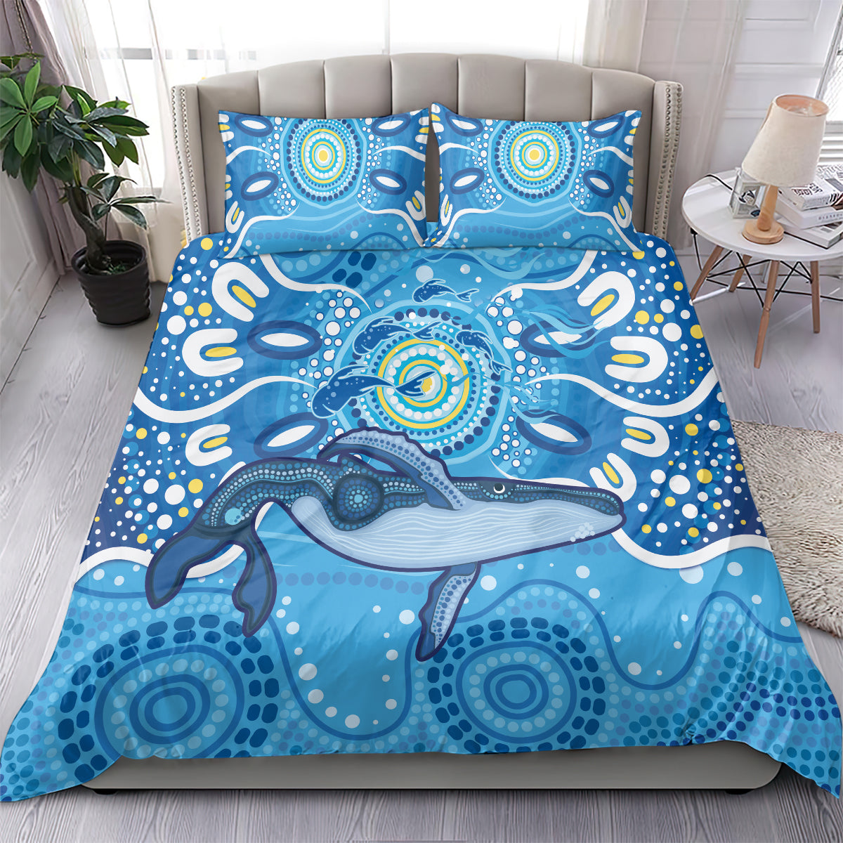 Whale In The Ocean Aboriginal Dot Art Bedding Set No1 - Vibe Hoodie Shop