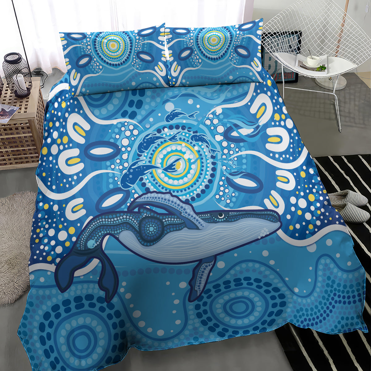 Whale In The Ocean Aboriginal Dot Art Bedding Set No1 - Vibe Hoodie Shop