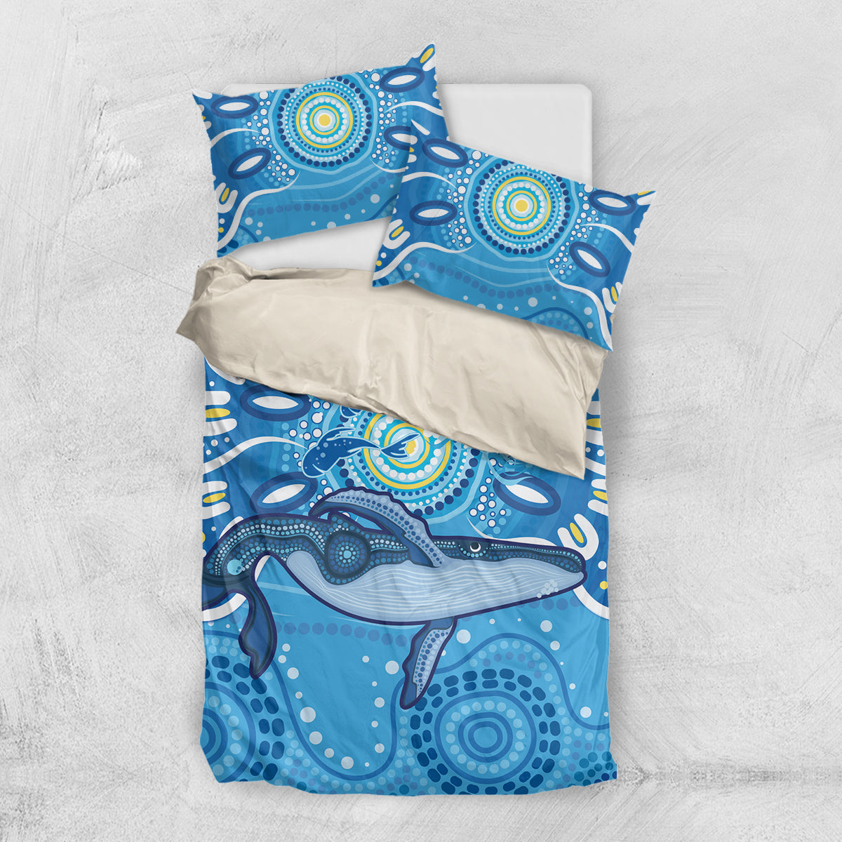 Whale In The Ocean Aboriginal Dot Art Bedding Set No1 - Vibe Hoodie Shop