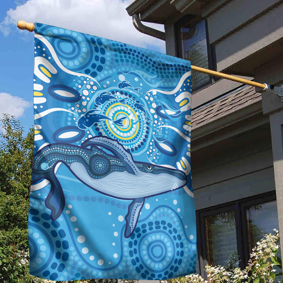 Whale In The Ocean Aboriginal Dot Art Garden Flag No1 - Vibe Hoodie Shop