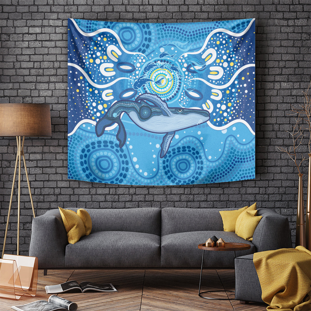 Whale In The Ocean Aboriginal Dot Art Tapestry No1 - Vibe Hoodie Shop