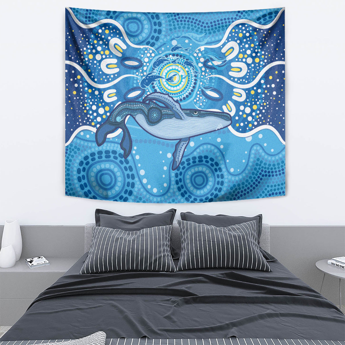 Whale In The Ocean Aboriginal Dot Art Tapestry No1 - Vibe Hoodie Shop