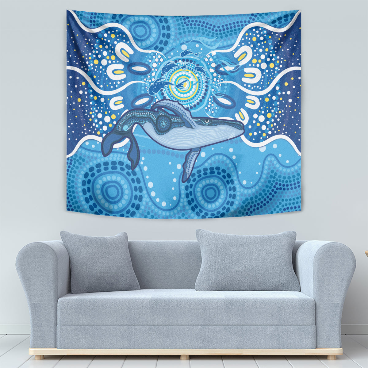 Whale In The Ocean Aboriginal Dot Art Tapestry No1 - Vibe Hoodie Shop