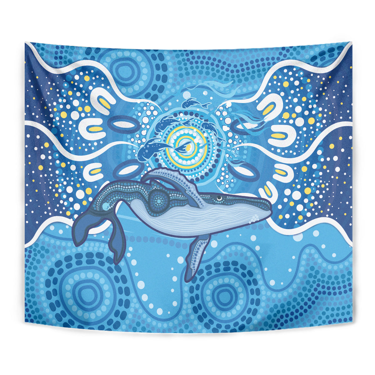 Whale In The Ocean Aboriginal Dot Art Tapestry No1 - Vibe Hoodie Shop