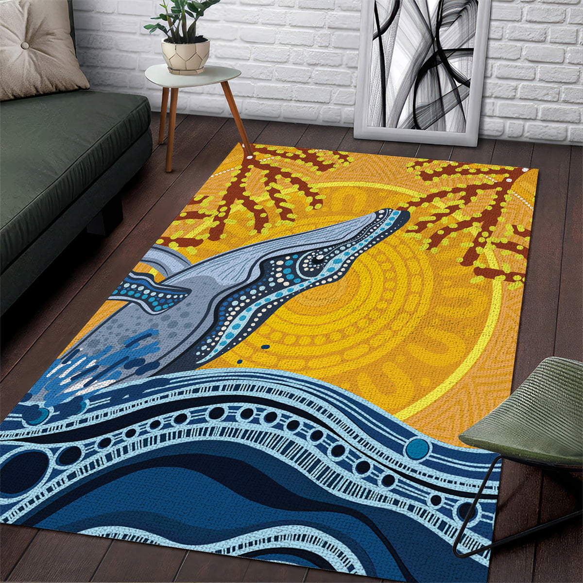 Whale In The Ocean Aboriginal Dot Art Area Rug No2 - Vibe Hoodie Shop