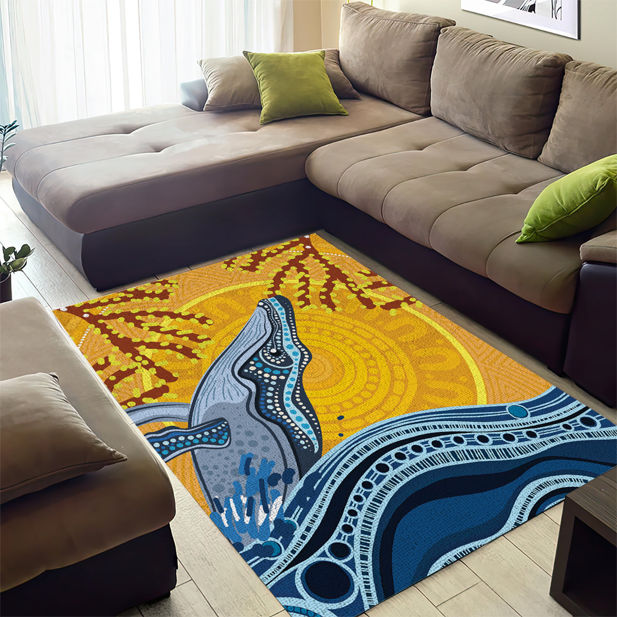 Whale In The Ocean Aboriginal Dot Art Area Rug No2 - Vibe Hoodie Shop