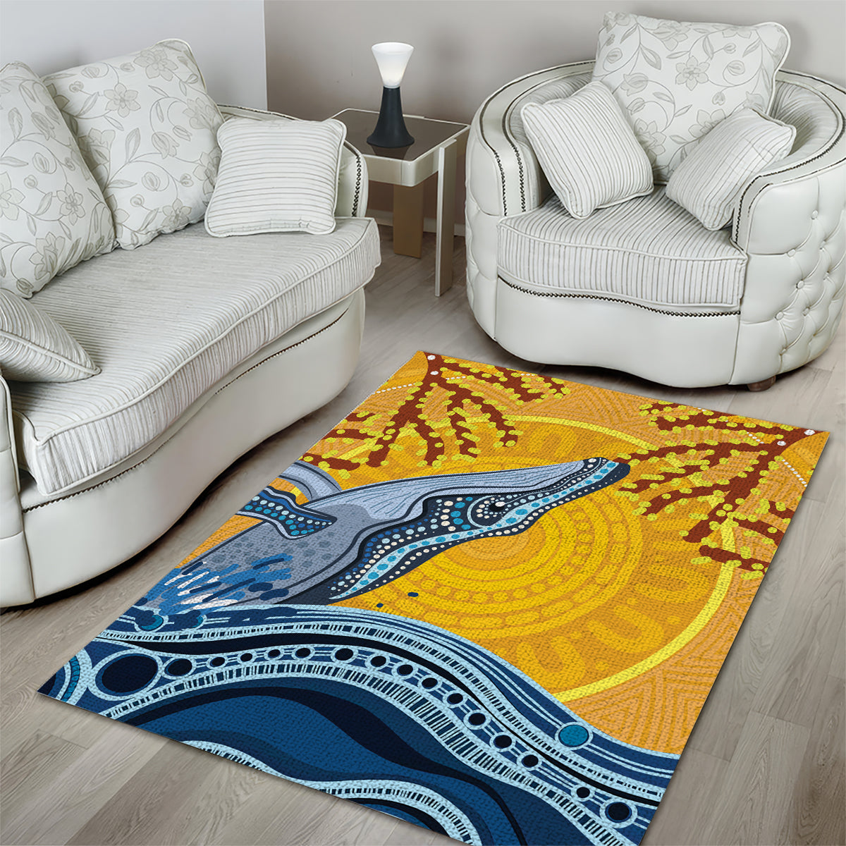 Whale In The Ocean Aboriginal Dot Art Area Rug No2 - Vibe Hoodie Shop