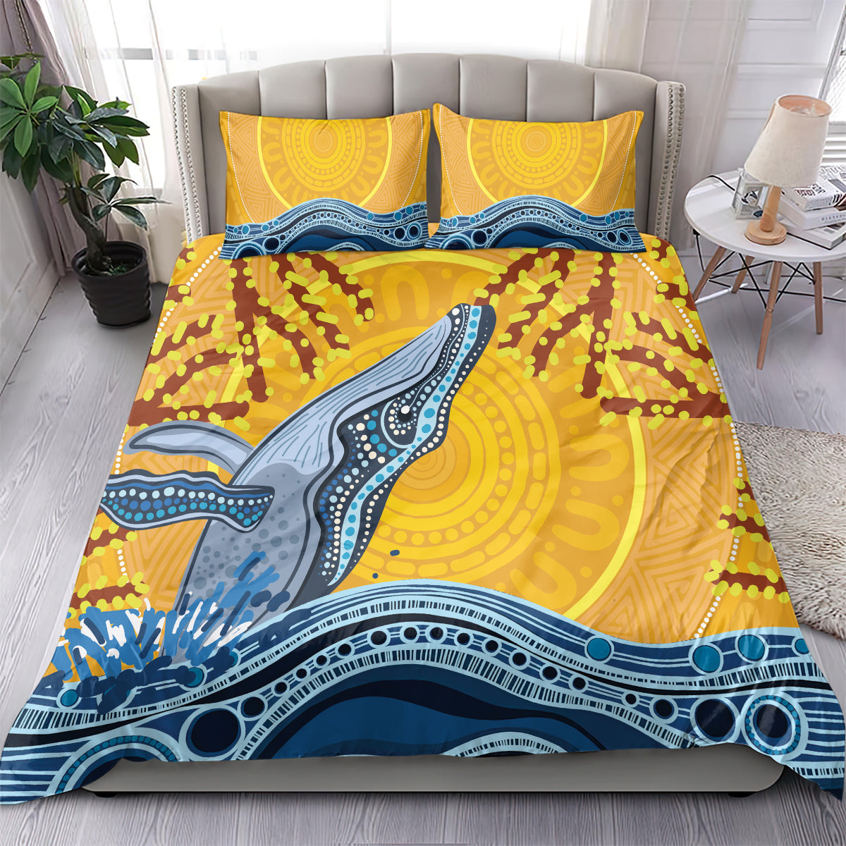Whale In The Ocean Aboriginal Dot Art Bedding Set No2 - Vibe Hoodie Shop