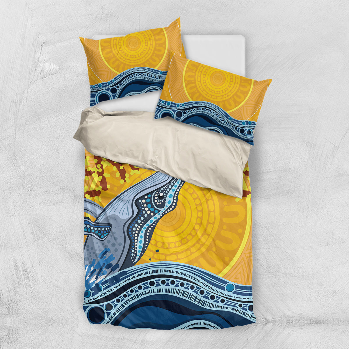 Whale In The Ocean Aboriginal Dot Art Bedding Set No2 - Vibe Hoodie Shop