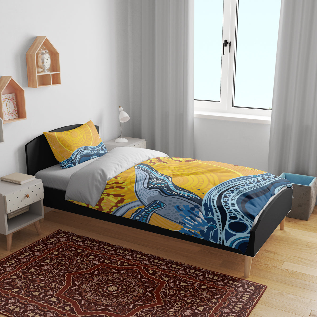 Whale In The Ocean Aboriginal Dot Art Bedding Set No2 - Vibe Hoodie Shop