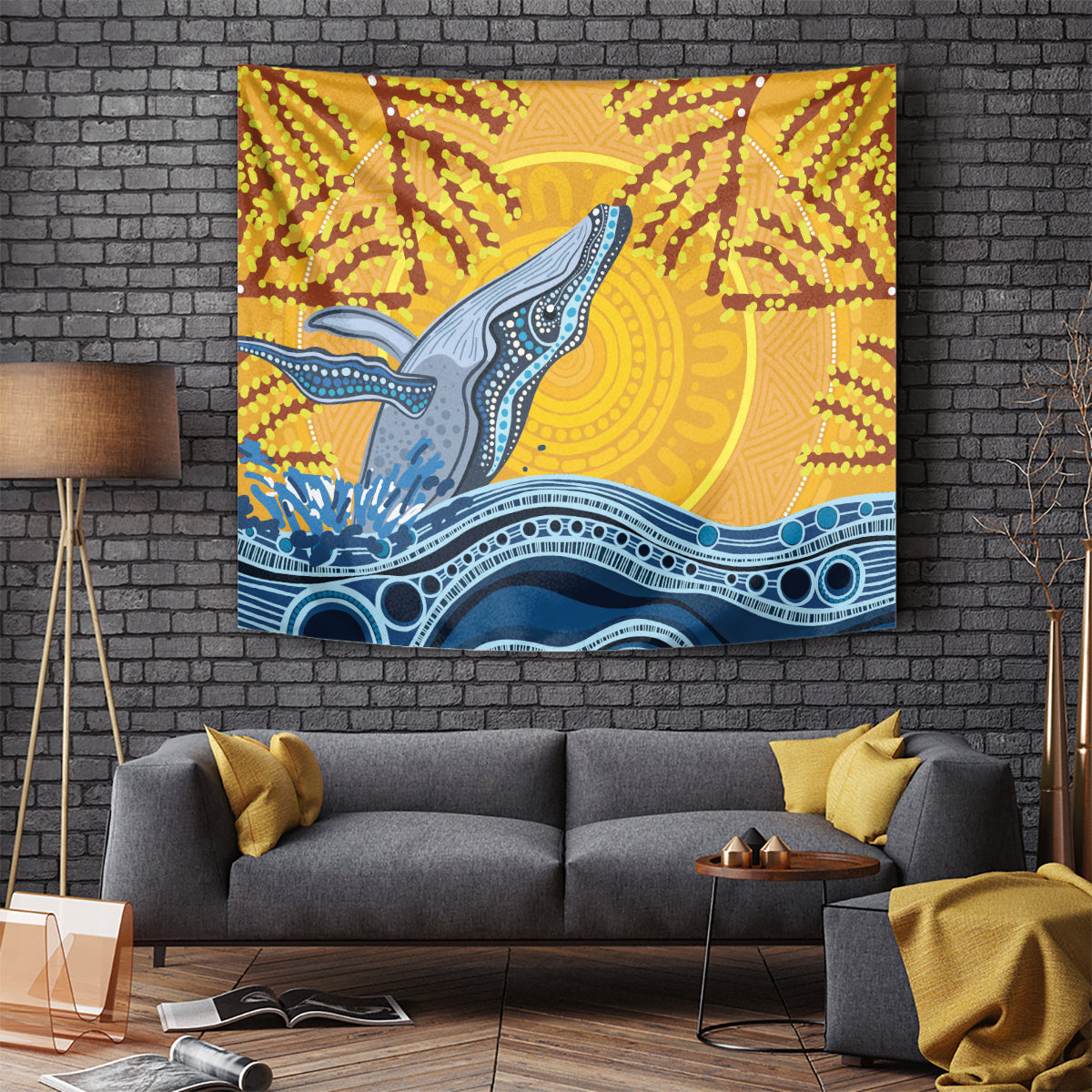 Whale In The Ocean Aboriginal Dot Art Tapestry No2 - Vibe Hoodie Shop