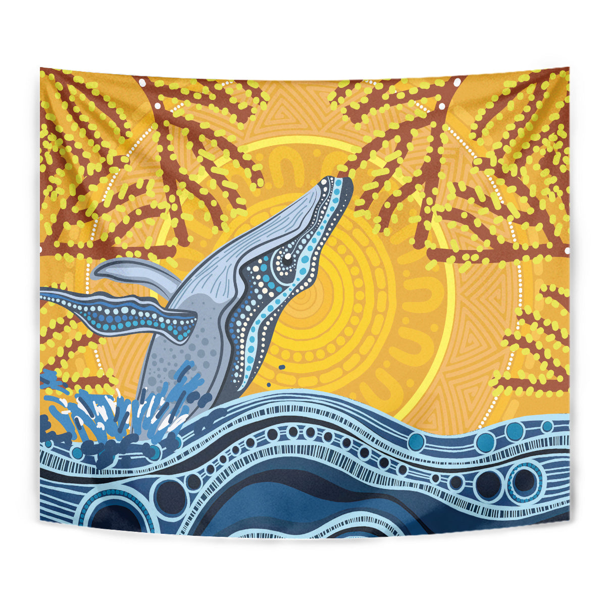 Whale In The Ocean Aboriginal Dot Art Tapestry No2 - Vibe Hoodie Shop