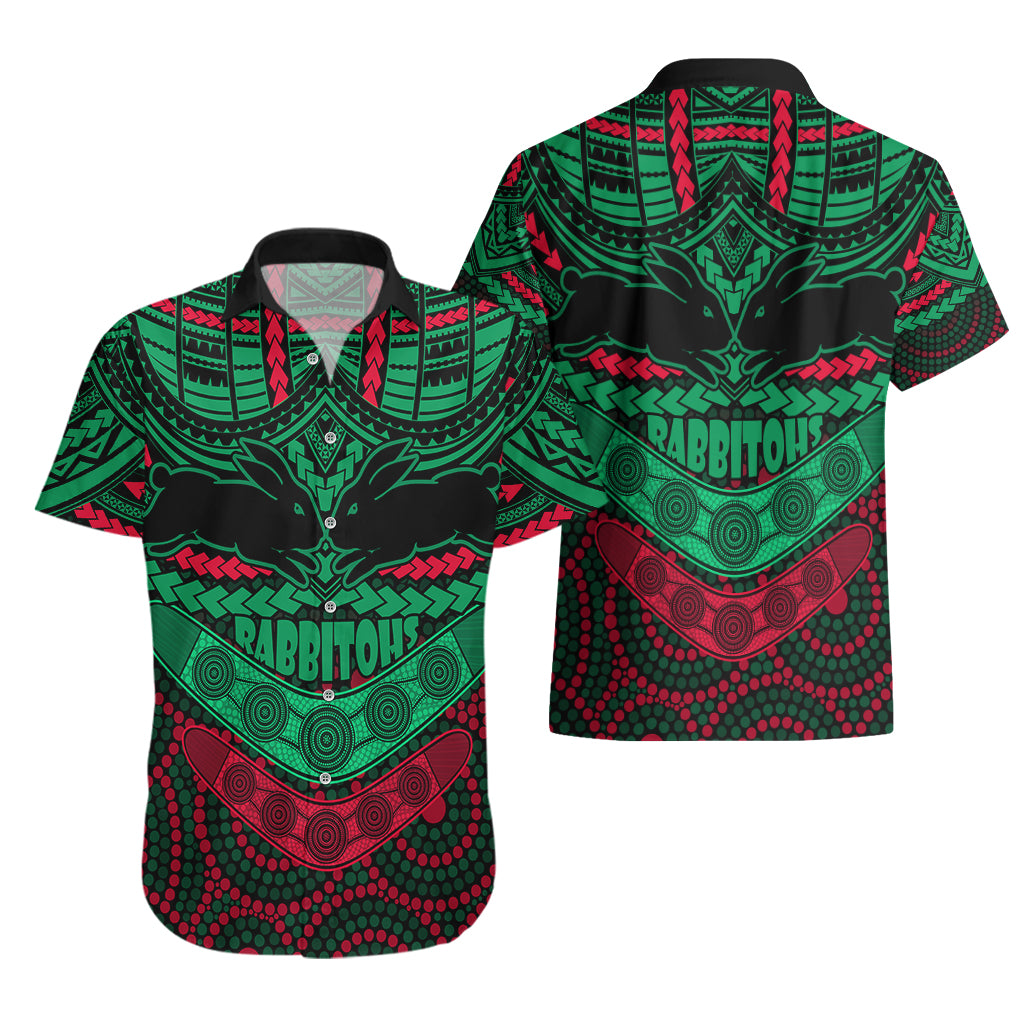 Rabbitohs Rugby Hawaiian Shirt Polynesian and Aboriginal Special Version - Vibe Hoodie Shop