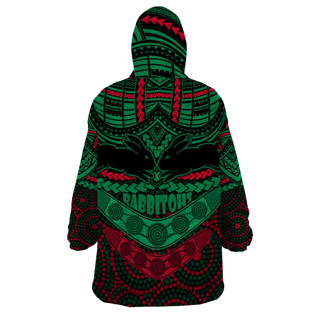 Rabbitohs Rugby Wearable Blanket Hoodie Polynesian and Aboriginal Special Version - Vibe Hoodie Shop