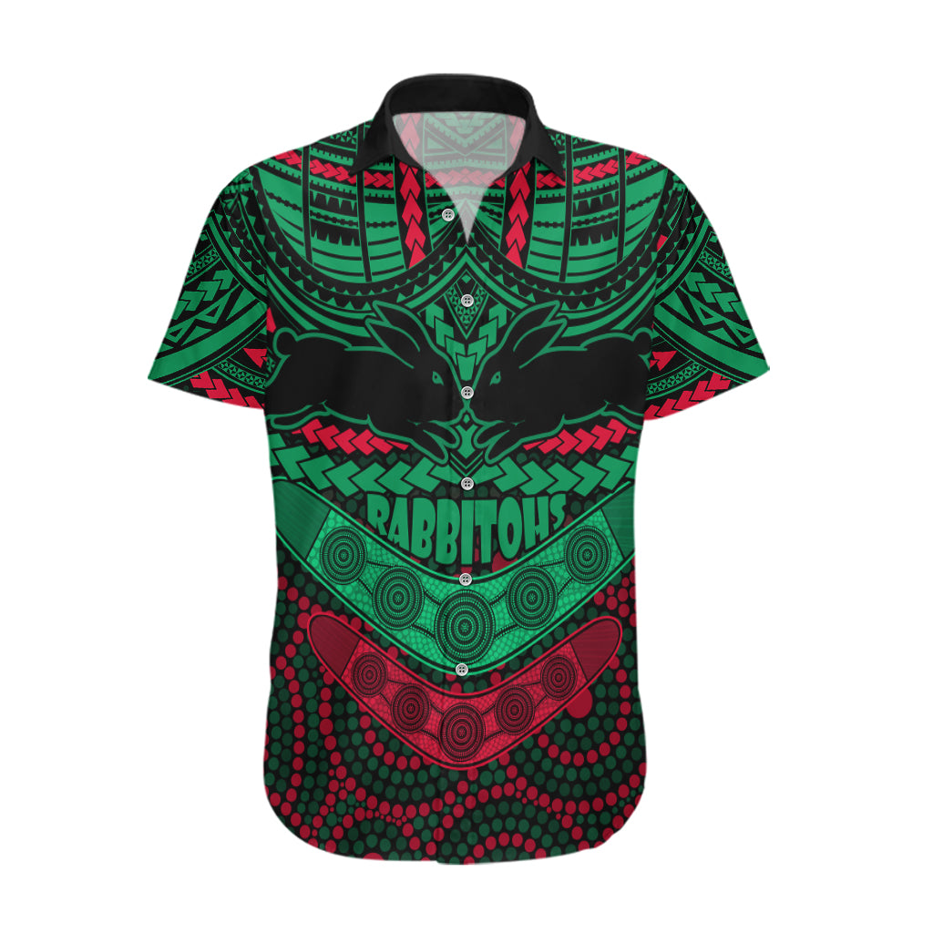 Custom Rabbitohs Rugby Hawaiian Shirt Polynesian and Aboriginal Special Version - Vibe Hoodie Shop