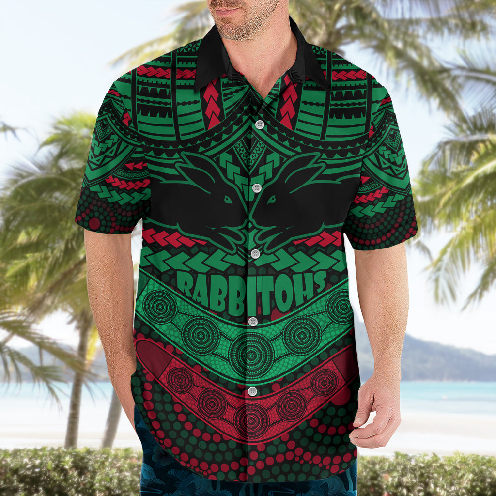 Custom Rabbitohs Rugby Hawaiian Shirt Polynesian and Aboriginal Special Version - Vibe Hoodie Shop