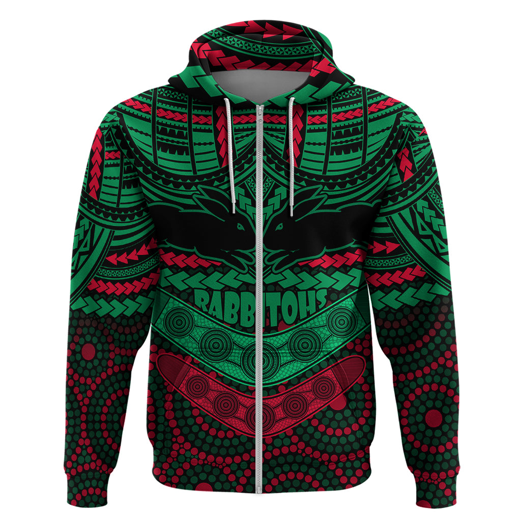 Custom Rabbitohs Rugby Hoodie Polynesian and Aboriginal Special Version LT9 - Vibe Hoodie Shop