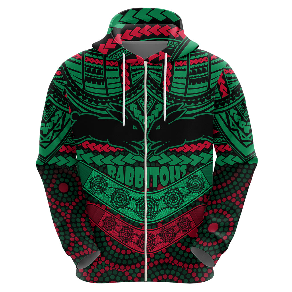 Custom Rabbitohs Rugby Hoodie Polynesian and Aboriginal Special Version LT9 - Vibe Hoodie Shop