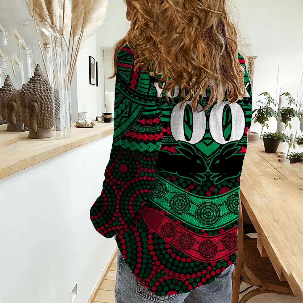 Custom Rabbitohs Rugby Women Casual Shirt Polynesian and Aboriginal Special Version - Vibe Hoodie Shop