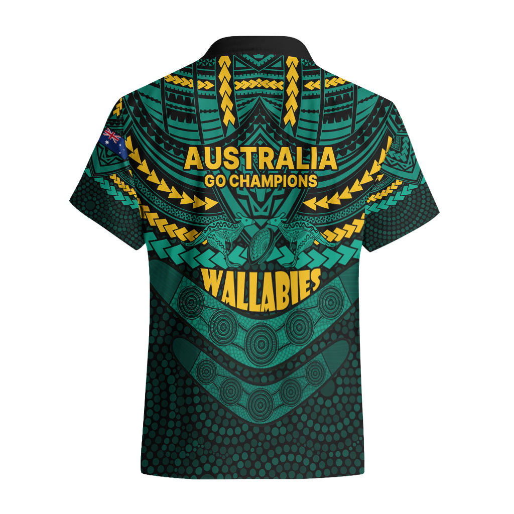 Wallabies Rugby Hawaiian Shirt Polynesian and Aboriginal Special Green Version - Vibe Hoodie Shop