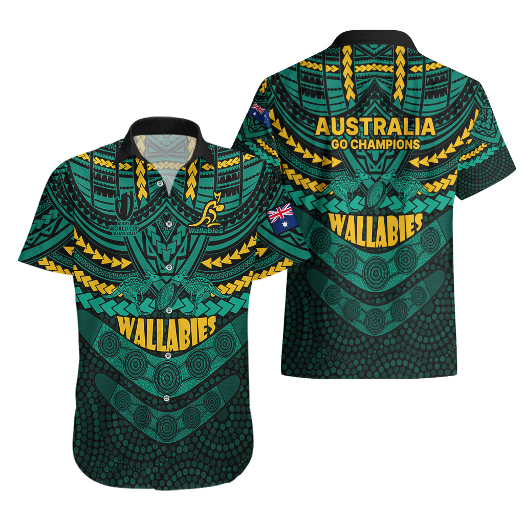 Wallabies Rugby Hawaiian Shirt Polynesian and Aboriginal Special Green Version - Vibe Hoodie Shop