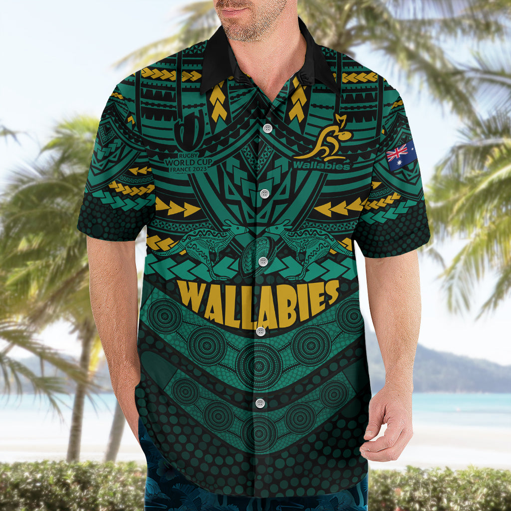 Wallabies Rugby Hawaiian Shirt Polynesian and Aboriginal Special Green Version - Vibe Hoodie Shop